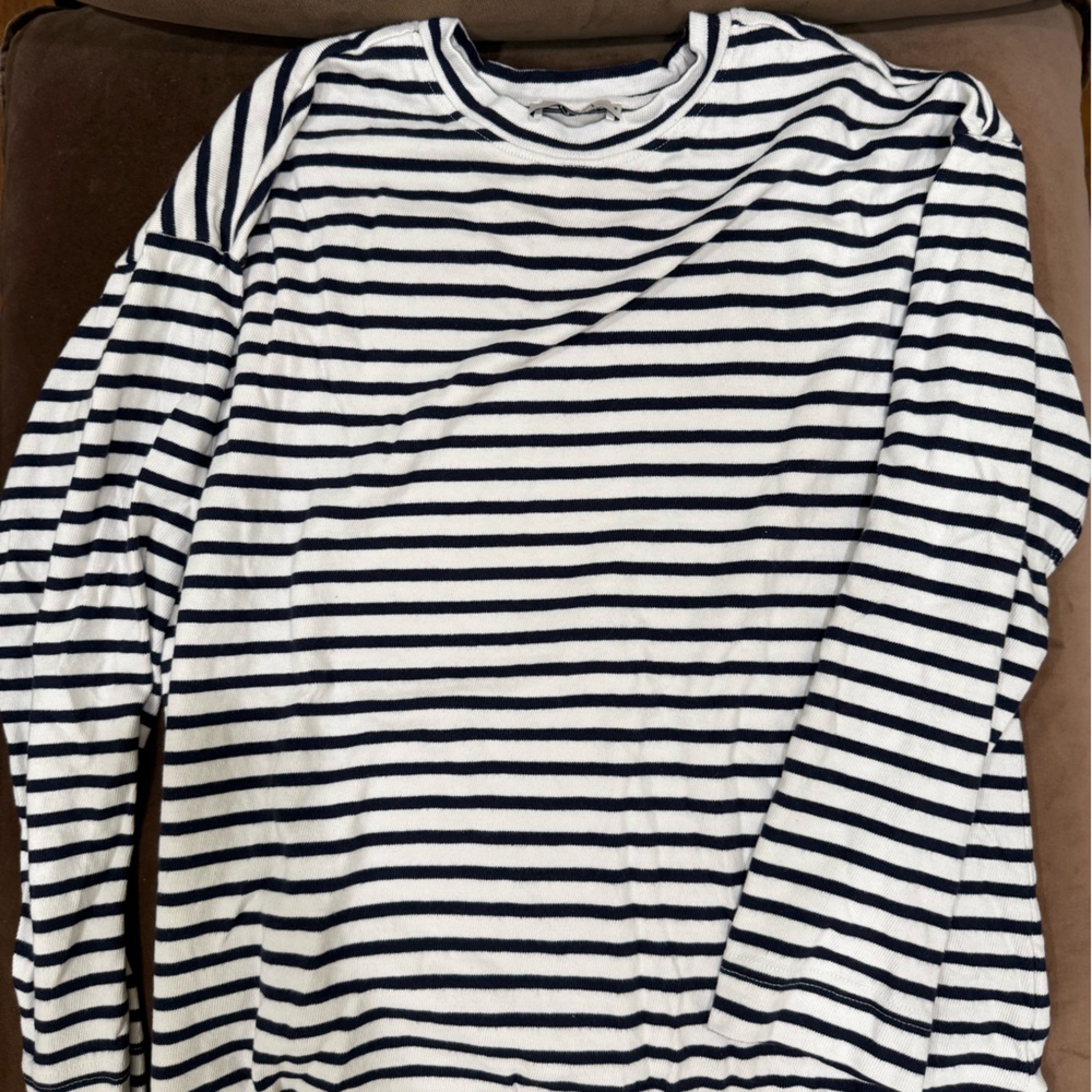 AYR Navy and White Striped Crewneck Top